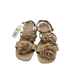 A New Day Shoes Womens Size 6.5 Raffia Floral Kitten Heel‎ Sandals NWT Summer
